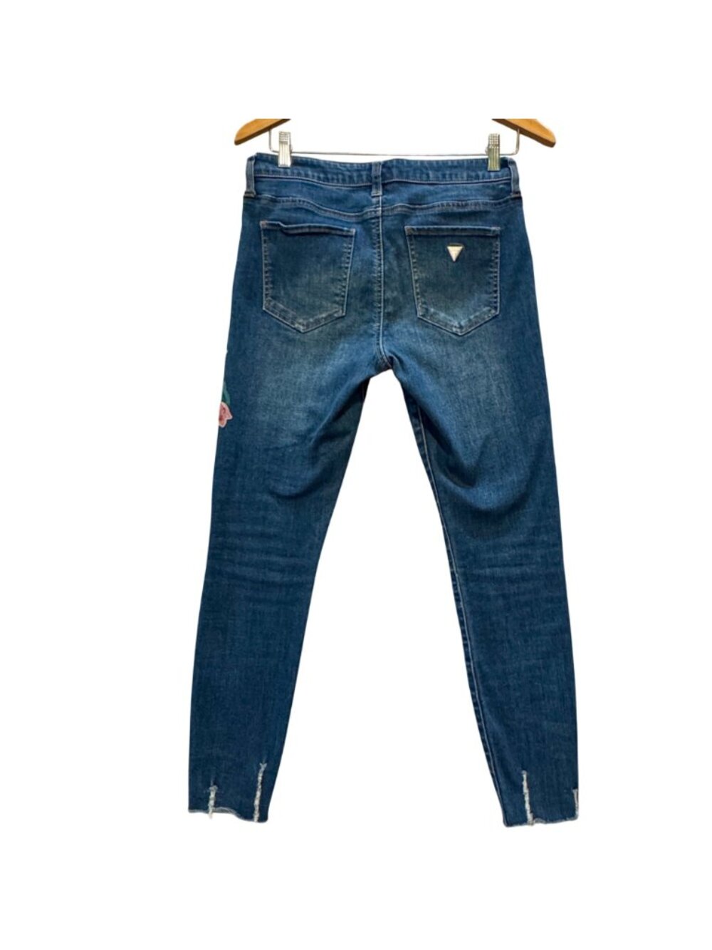 Guess Mid-Rise Skinny Jeans Size 28 Floral Stretch Denim Dark Blue Distressed He - Picture 6 of 9